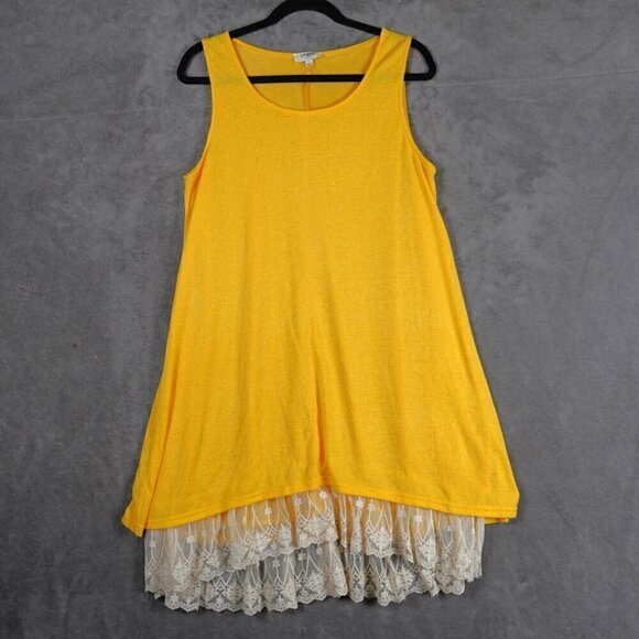 Umgee Oh Me Oh My! Sheer Knit Tank Dress Lined with Lace Trim Boho Large - Picture 2 of 8